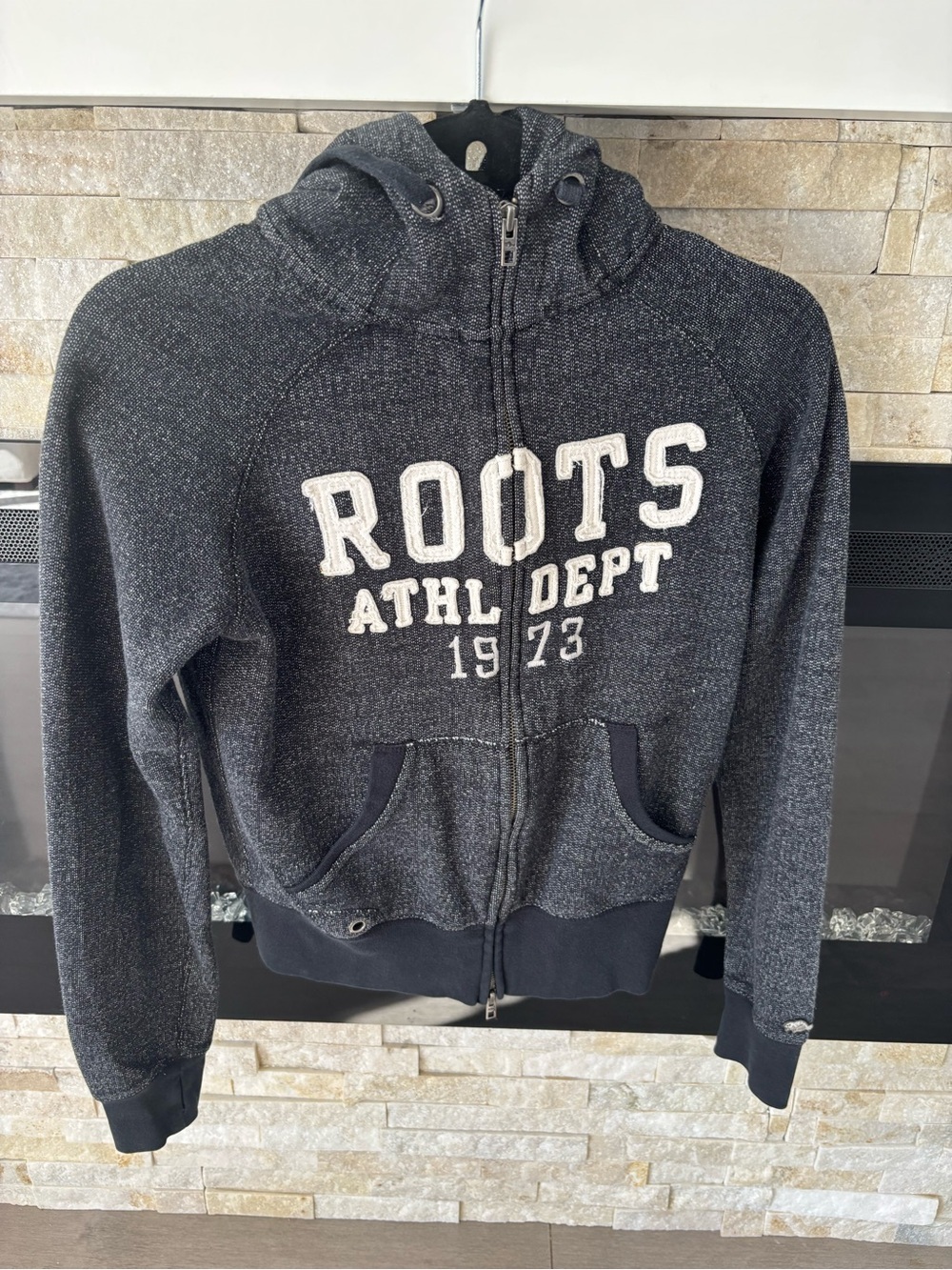 Vintage Roots Athl Dept 1973 Full Zip Hoodie, Unisex, Charcoal - Picture 2 of 10